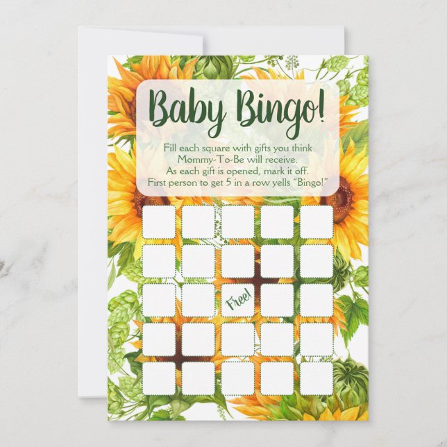 Sunflowers Baby Bingo Shower Game Invitation (Front)