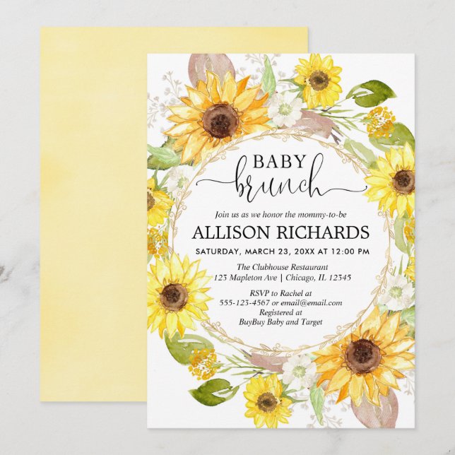 Sunflowers baby brunch shower, gender neutral invitation (Front/Back)