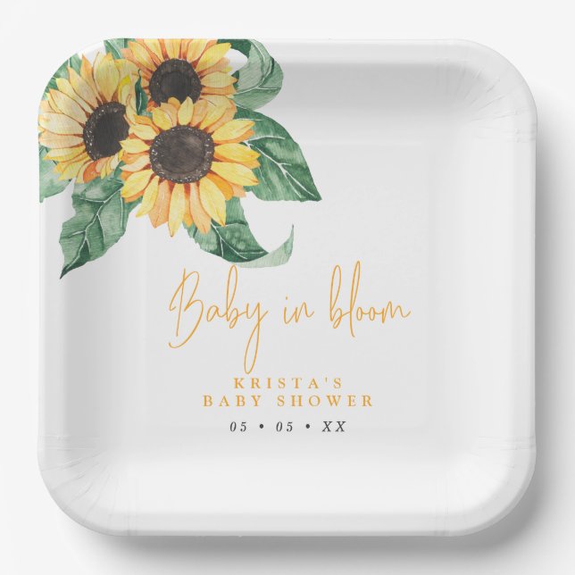 Sunflowers Baby In Bloom Baby Shower Paper Plates (Front)
