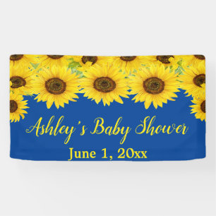 Sunflowers Baby Shower Backdrop Blue Floral Prop Banner