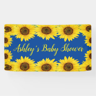 Sunflowers Baby Shower Backdrop Blue Floral Prop Banner