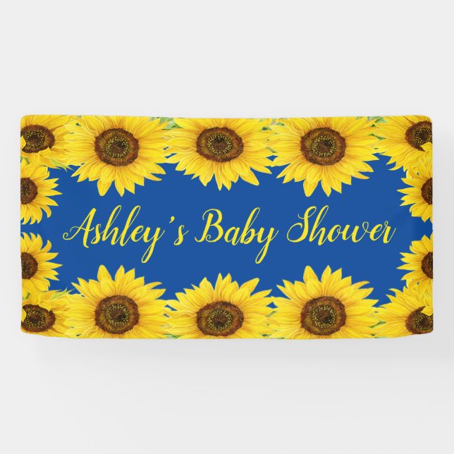 Sunflowers Baby Shower Backdrop Blue Floral Prop Banner (Horizontal)