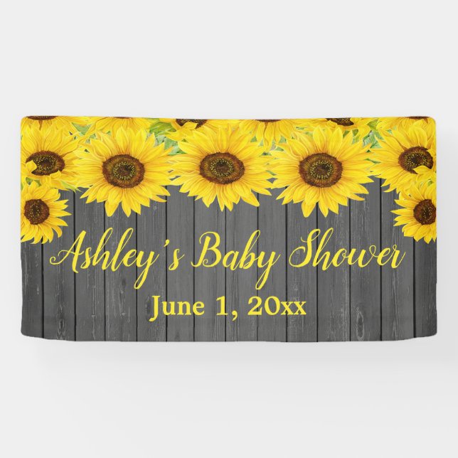 Sunflowers Baby Shower Backdrop Rustic Wood Prop Banner (Horizontal)