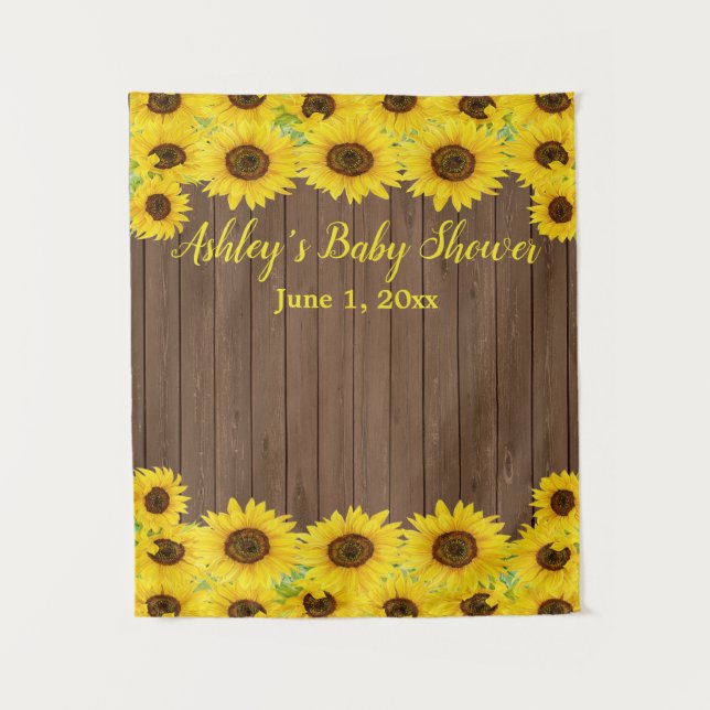 Sunflowers Baby Shower Backdrop Wood Photo Booth Tapestry (Front)