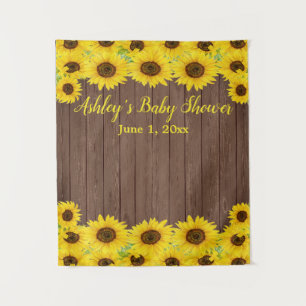 Sunflowers Baby Shower Backdrop Wood Photo Booth Tapestry