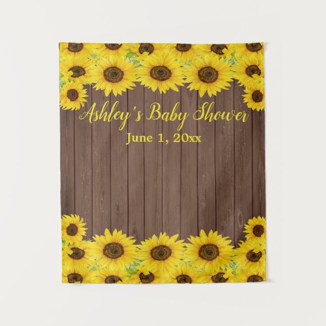 Sunflowers Baby Shower Backdrop Wood Photo Booth Tapestry (Front)