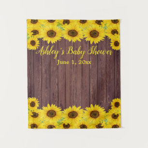 Sunflowers Baby Shower Backdrop Wood Photo Booth Tapestry