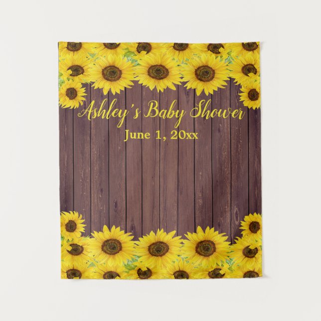 Sunflowers Baby Shower Backdrop Wood Photo Booth Tapestry (Front)