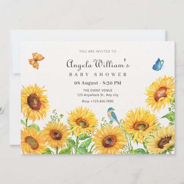 Sunflowers baby shower invitation (Front)