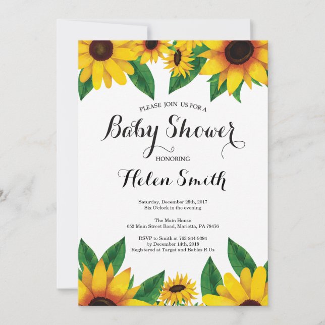 Sunflowers Baby Shower Invitation (Front)