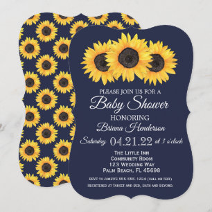 Sunflowers Baby Shower Invitations Rustic Blue