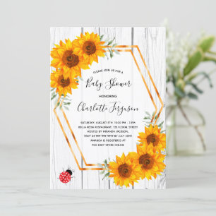 Sunflowers Baby Shower rustic gold geo ladybug Invitation