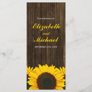 Sunflowers Barn Wood Wedding Program Programme