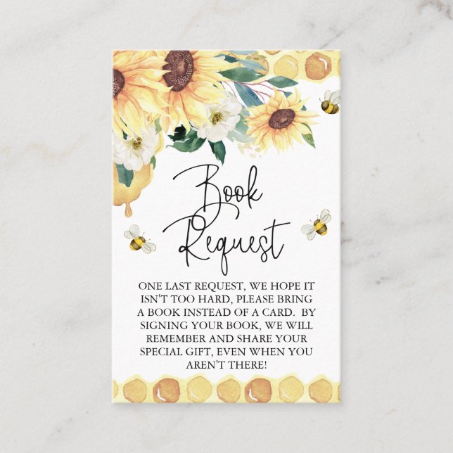 Sunflowers Bee Baby Shower Book Request Insert (Front)