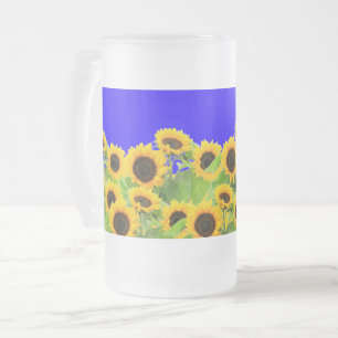 Sunflowers Beer Glasses Ukrainian Flag Colours Frosted Glass Beer Mug