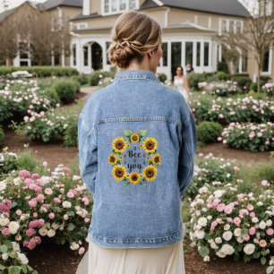 Sunflowers Bees Bee You Cute Trendy Inspirational Denim Jacket