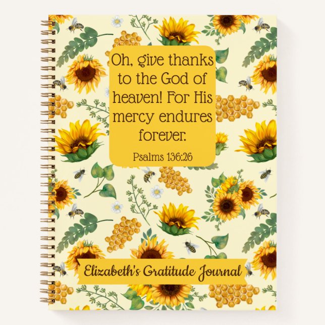 Sunflowers Bees Custom Bible Verse Christian Gift  Notebook (Front)