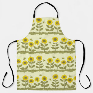 Sunflowers, bees, cute seamless pattern. apron