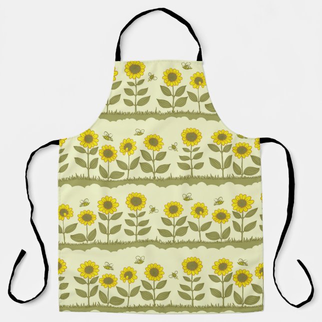 Sunflowers, bees, cute seamless pattern. apron (Front)