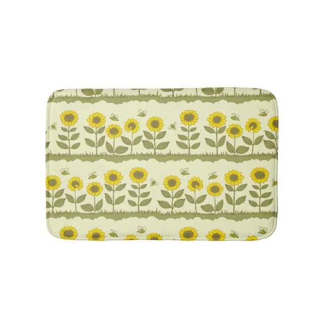 Sunflowers, bees, cute seamless pattern. bath mat (Front)