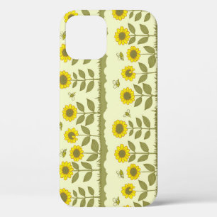 Sunflowers, bees, cute seamless pattern. iPhone 12 case
