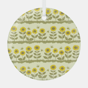 Sunflowers, bees, cute seamless pattern. glass tree decoration