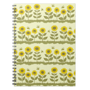 Sunflowers, bees, cute seamless pattern. notebook