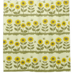 Sunflowers, bees, cute seamless pattern. shower curtain