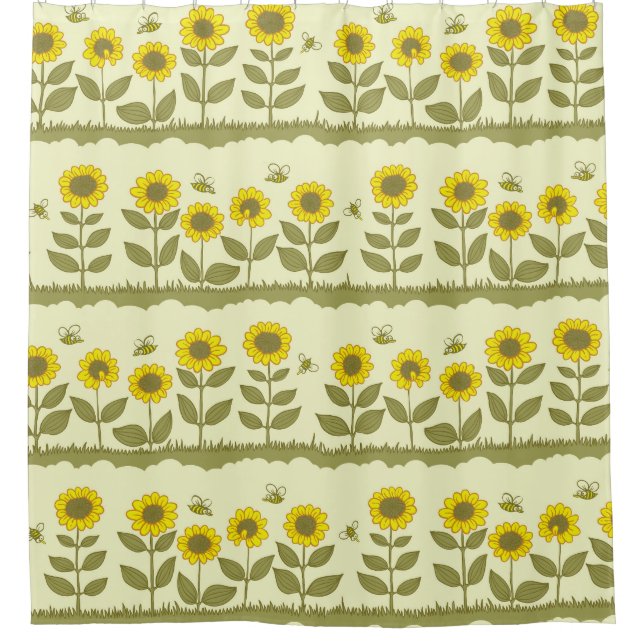 Sunflowers, bees, cute seamless pattern. shower curtain (Front)