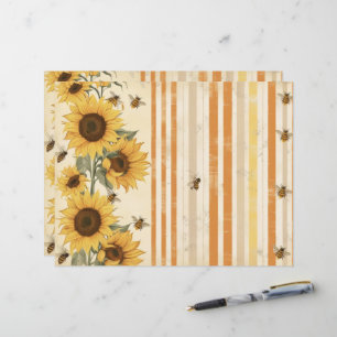 Sunflowers Bees Vintage Scrapbook Journal Paper