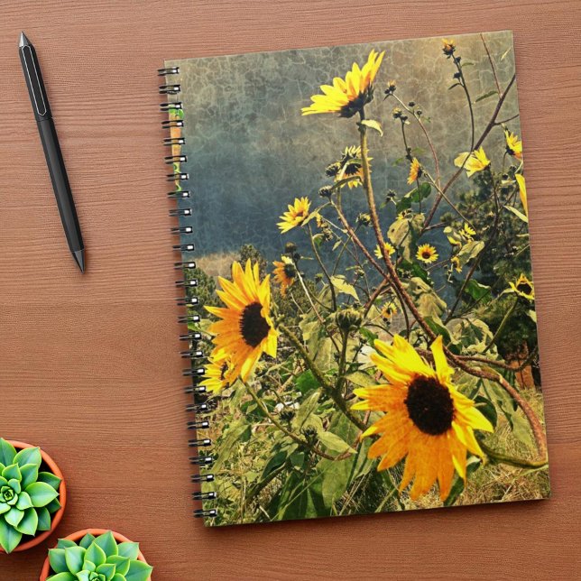 Sunflowers Before The Storm Clouds Notebook (sunflower photo notebook cover)