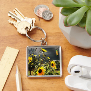 Sunflowers Before The Storm Clouds Photograph Key Ring