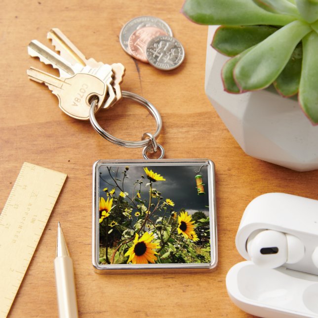 Sunflowers Before The Storm Clouds Photograph Key Ring (Desk)