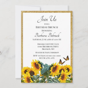 Sunflowers Birthday Brunch Gold Glitter Invitation