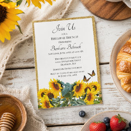 Sunflowers Birthday Brunch Gold Glitter Invitation