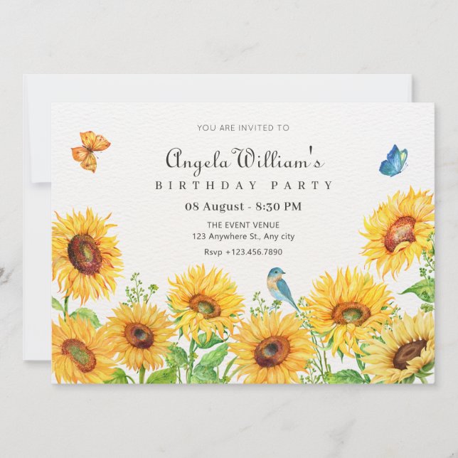 Sunflowers birthday invitation (Front)