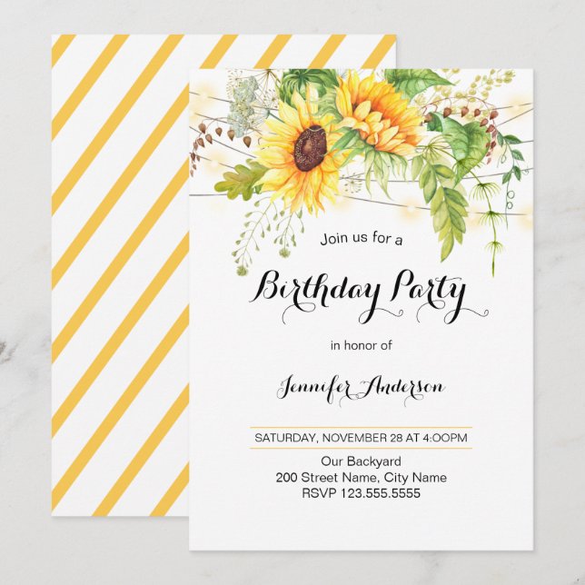 Sunflowers Birthday Invitation (Front/Back)