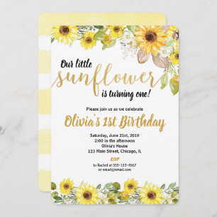 Sunflowers birthday party invitation for girl