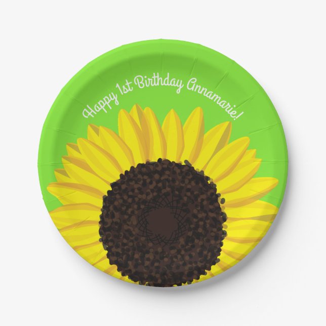 Sunflowers Birthday Party Paper Plate (Front)