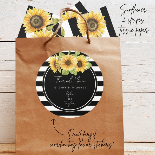 Sunflowers Black and White Stripes Tissue Paper (Creator Uploaded)