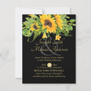 Sunflowers Black Gold Floral Wedding Invite