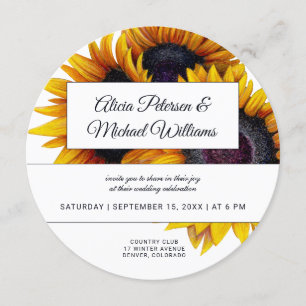 Sunflowers Bloom   Gold and White Modern Wedding Invitation