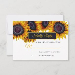 Sunflowers Bloom   Gold Navy Modern Wedding RSVP Card