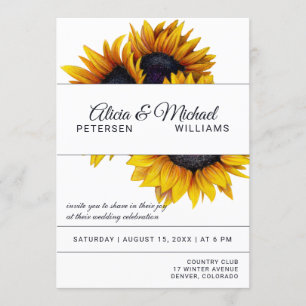 Sunflowers Bloom   Navy and White Modern Wedding Invitation