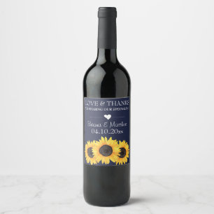 Sunflowers Blue Love & Thanks Wedding Wine Label