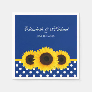 Sunflowers Blue White Polka Dot Wedding Napkin