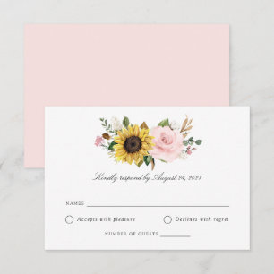 Sunflowers Blush Floral Greenery Wedding RSVP Card