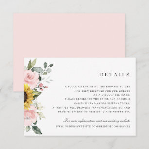 Sunflowers Blush Greenery Wedding Details Card