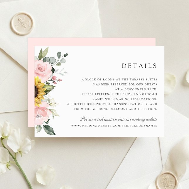 Sunflowers Blush Greenery Wedding Details Card (Creator Uploaded)