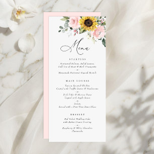 Sunflowers Blush Pink Floral Greenery Wedding Menu